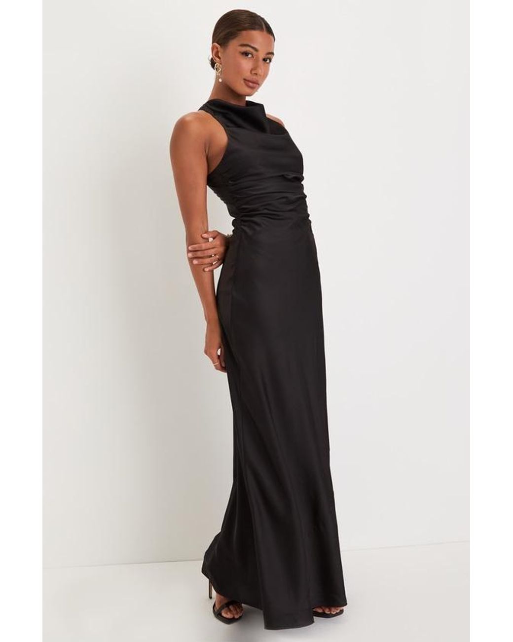 Lulus Effortlessly Sensational Satin Backless Maxi Dress in Black | Lyst