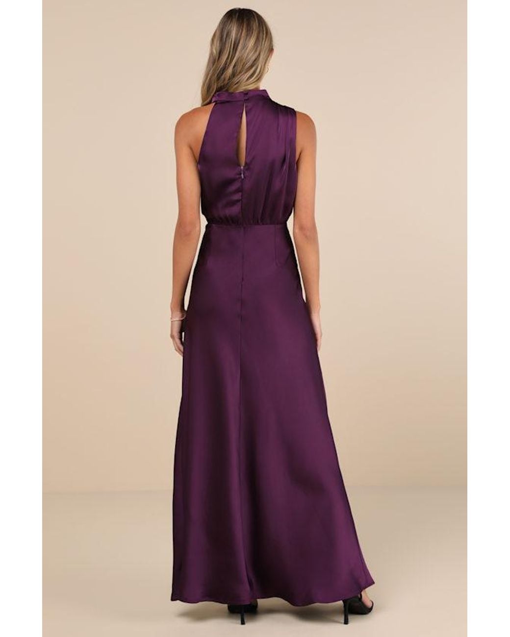 Lulus Purple Distinctive Charm Satin Asymmetrical Maxi Dress