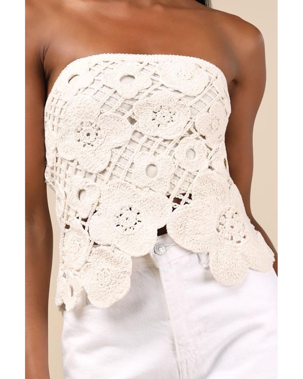 Lulus Natural Envied Attitude Crochet Strapless Crop Top