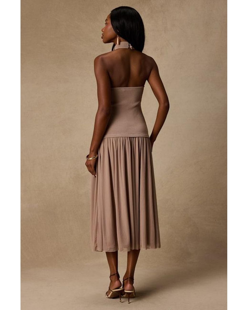 Lulus Brown Drusilla Drop Waist Midi Dress