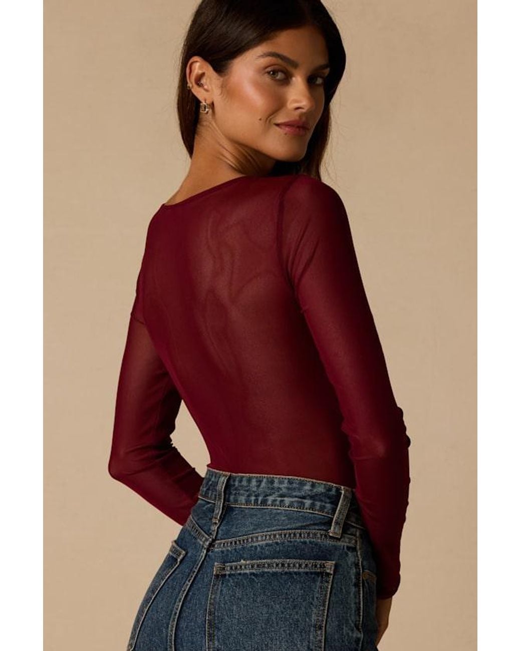 Lulus Red Everyday Luck Ruched Long Sleeve Bodysuit