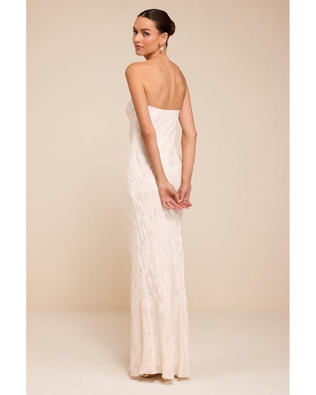 Lulus Natural Maura Strapless Floral Jacquard Wedding Dress