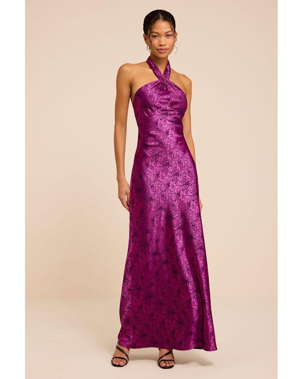 Lulus Purple Bernadette Floral Satin Jacquard Maxi Dress