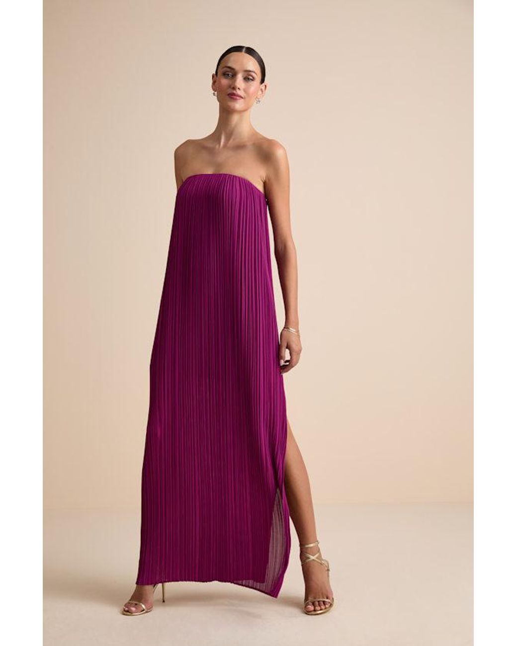 Lulus Purple Yamuna Pleated Strapless Maxi Dress