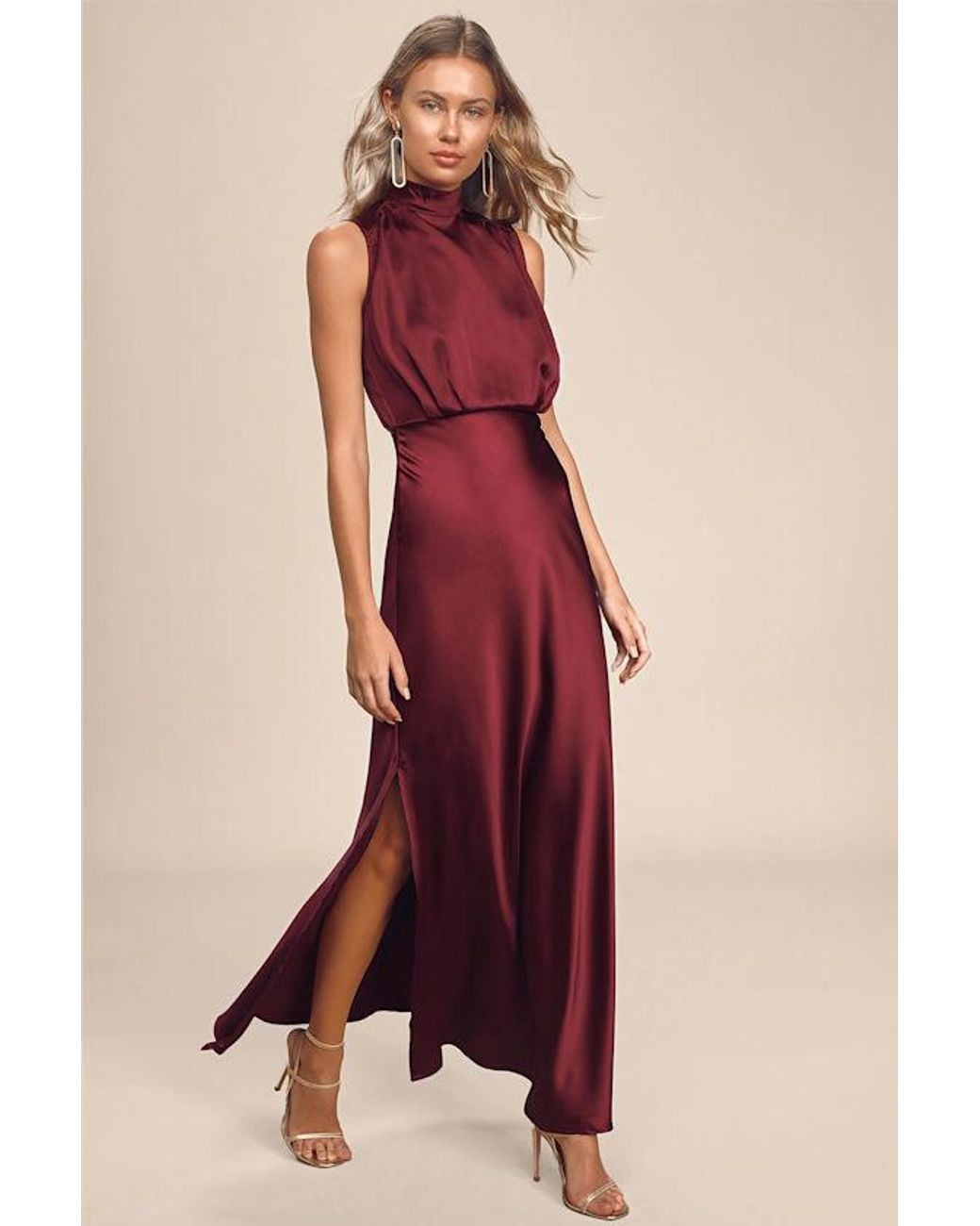 Lulus Red Classic Elegance Wine Satin Maxi Dress