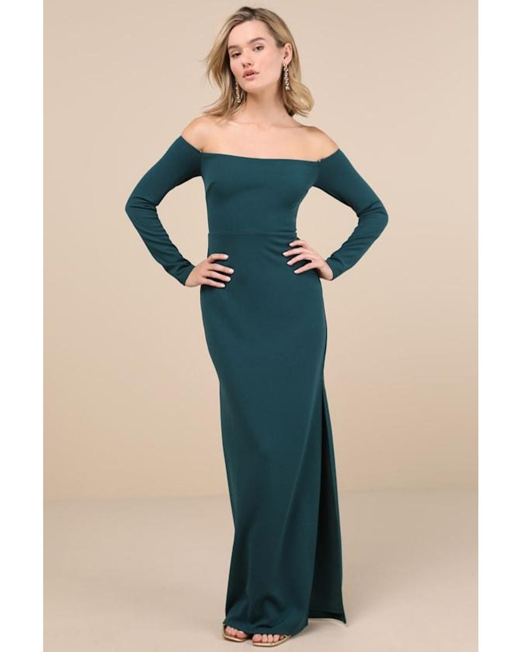 Lulus Blue Stunning Excellence Emerald Off-The-Shoulder Maxi Dress