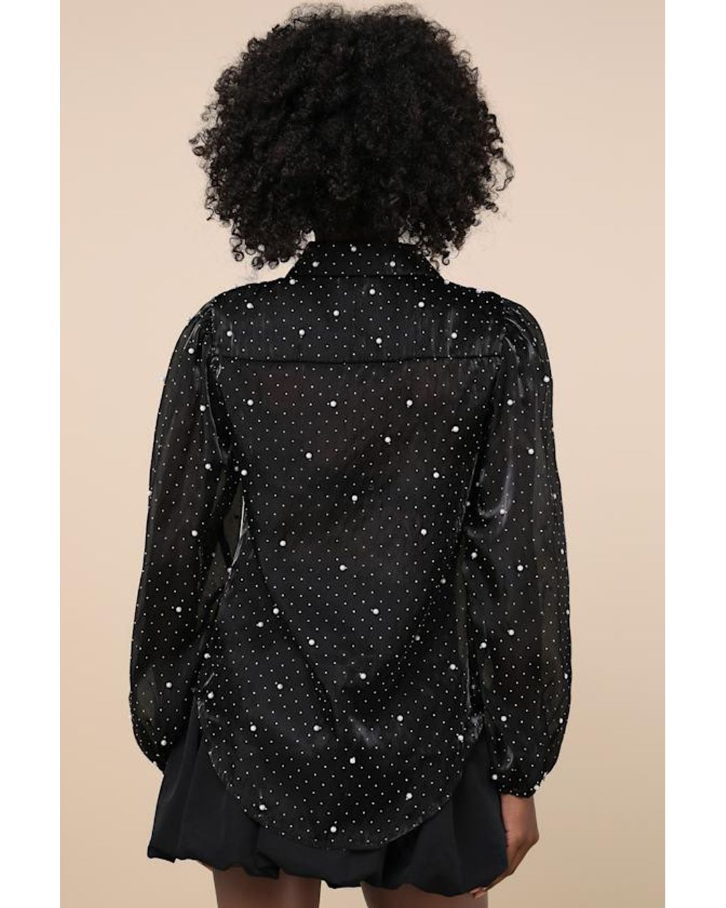 Lulus Black Poised Glam Sheer Rhinestone Button-Up Top