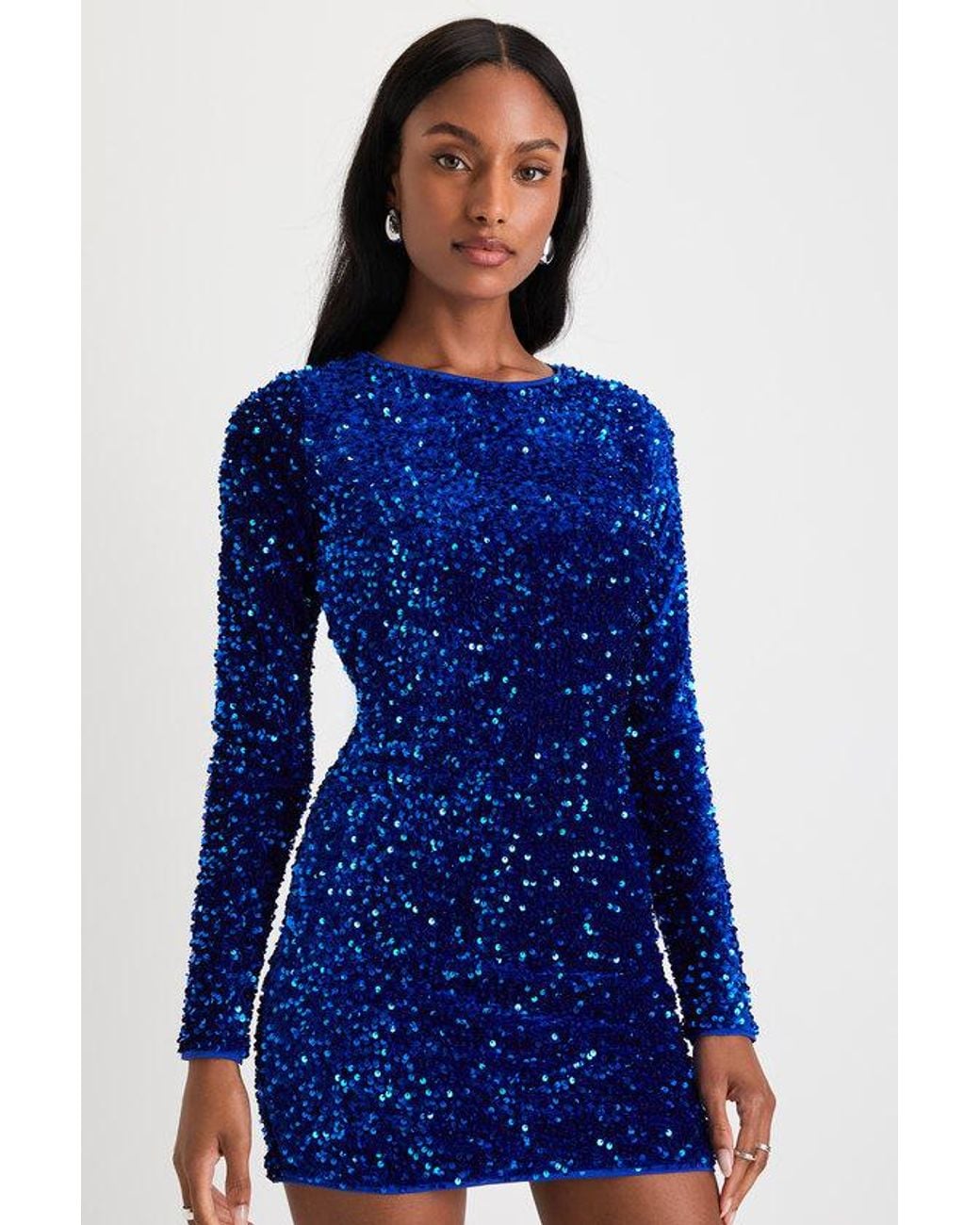 Lulus Blue Alluring Radiance Sequin Cutout Bodycon Mini Dress