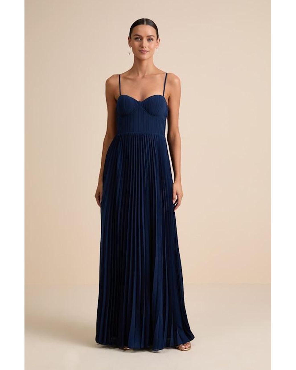 Lulus Blue Admirable Elegance Pleated Bustier Maxi Dress