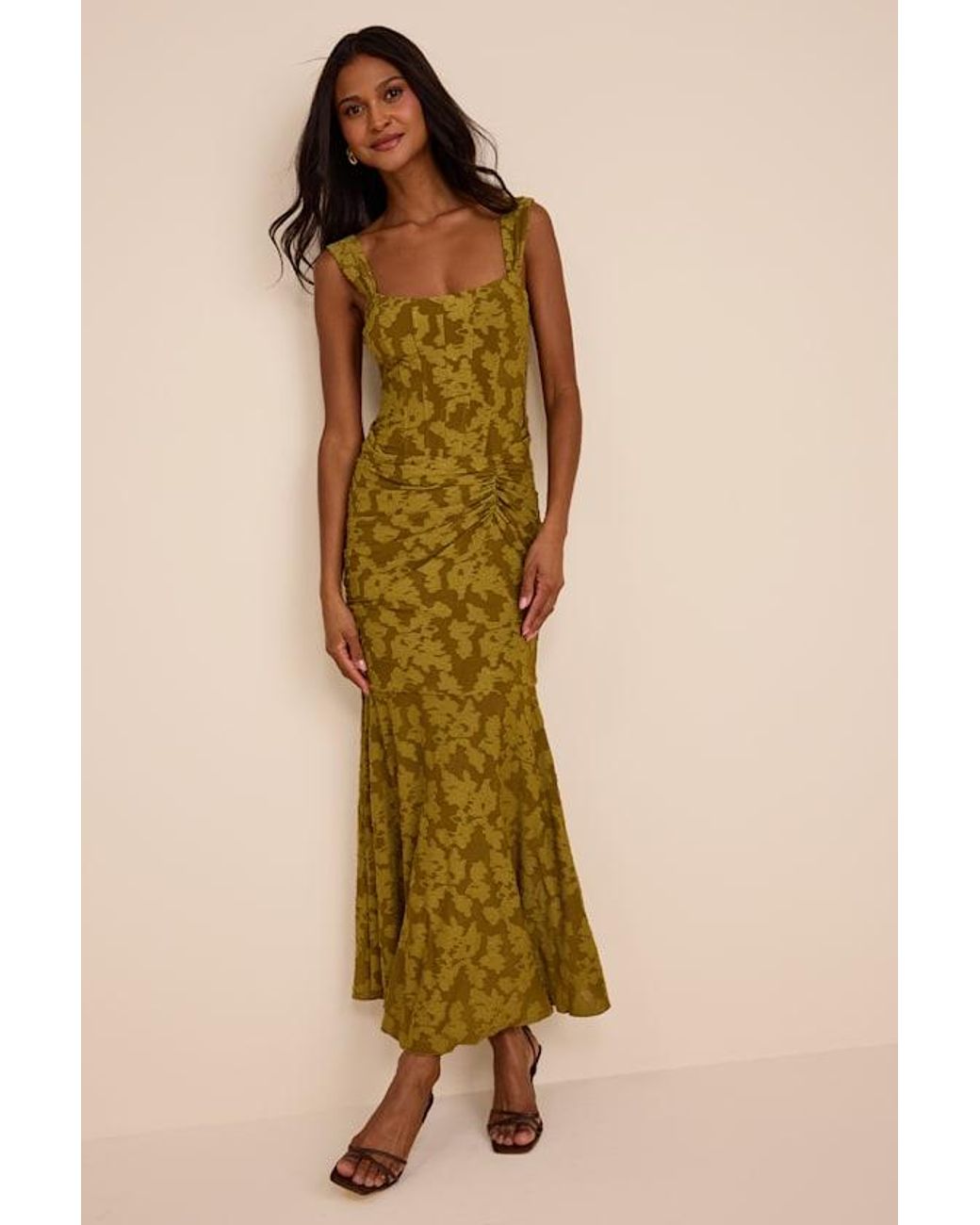 Lulus Natural Celeste Floral Burnout Bustier Maxi Dress