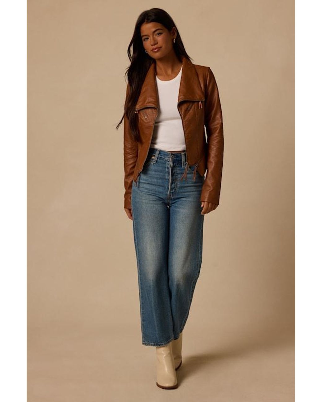 Lulus Brown Up On A Tuesday Camel Vegan Leather Jacket