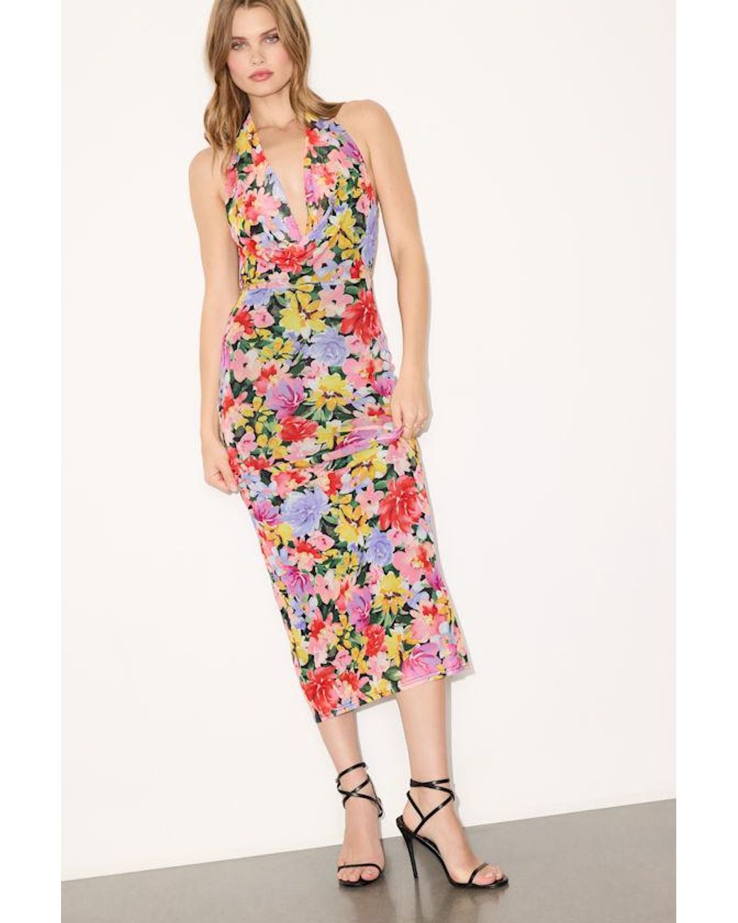 Lulus Metallic Janelle Multi Floral Backless Maxi Dress