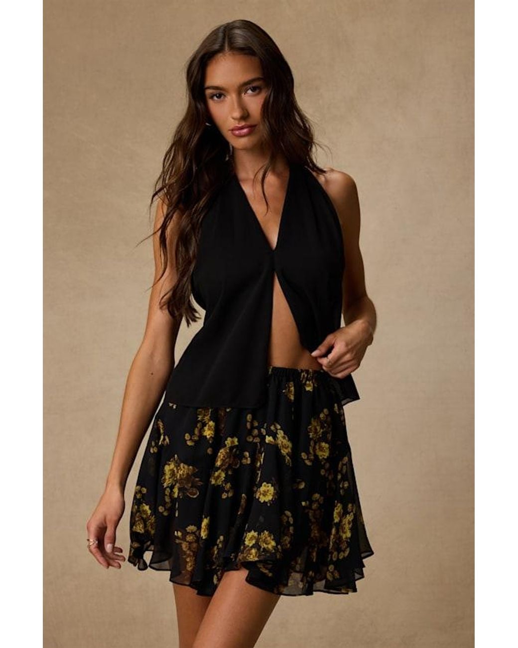 Lulus Black Rylan Floral Skater Mini Skirt