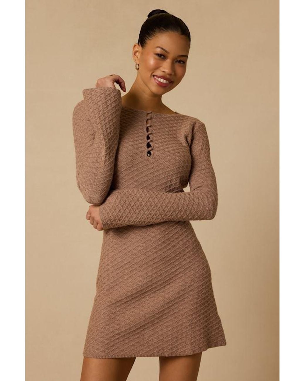 Lulus Brown Wesley Button-Front Sweater Dress