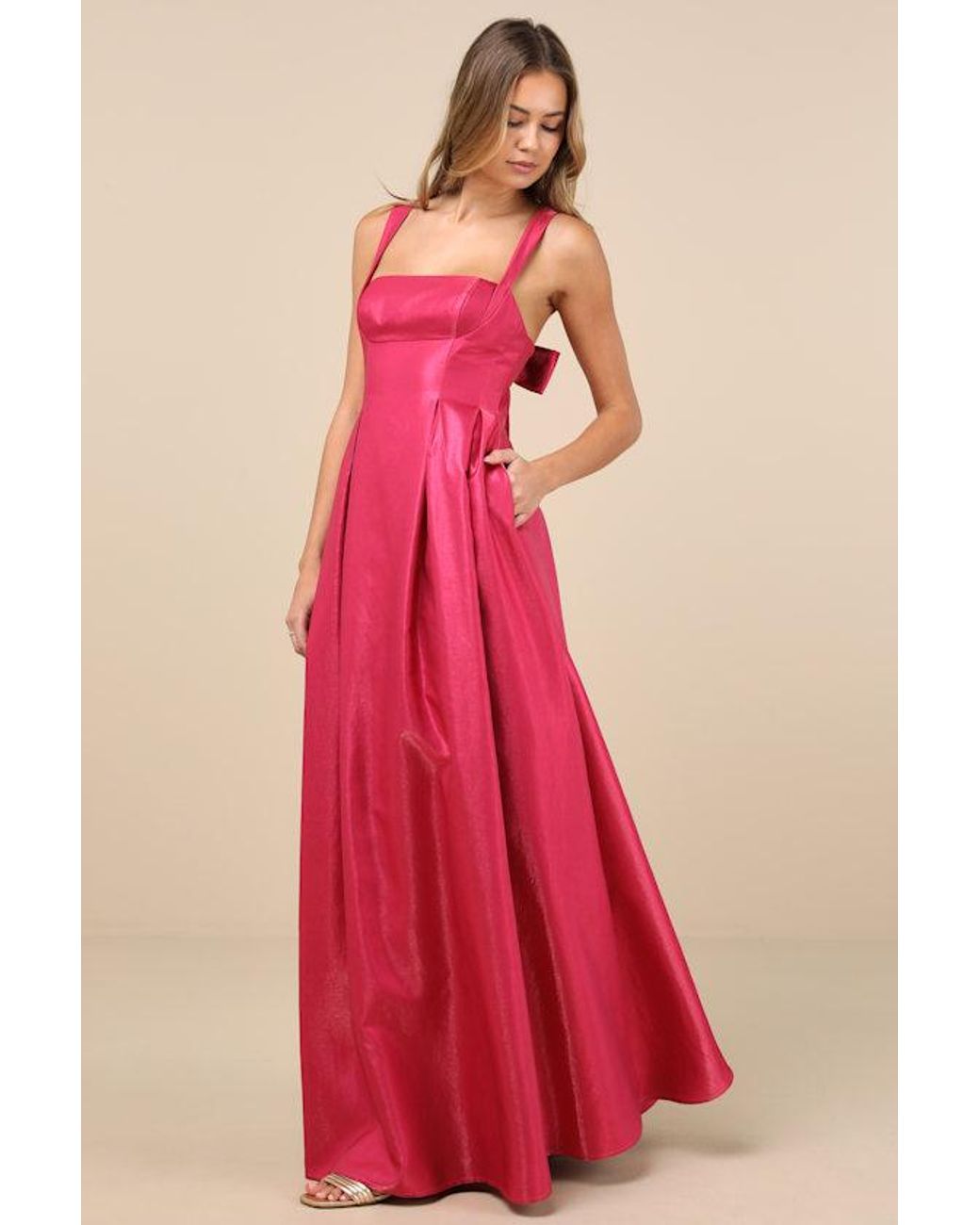 Lulus Red Immaculate Aura Shiny Taffeta Maxi Dress With Pockets