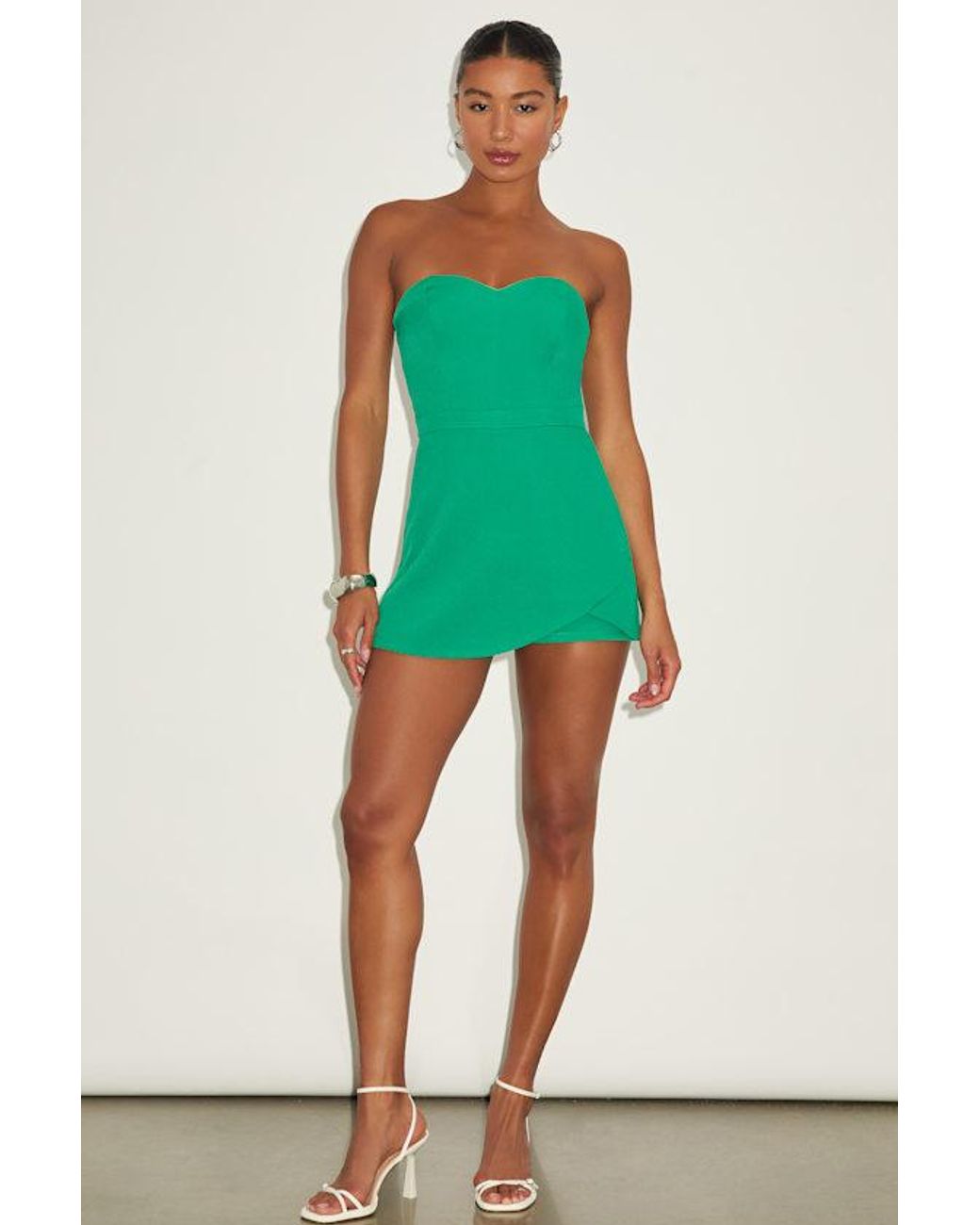 Lulus Green Opaline Strapless Skort Romper