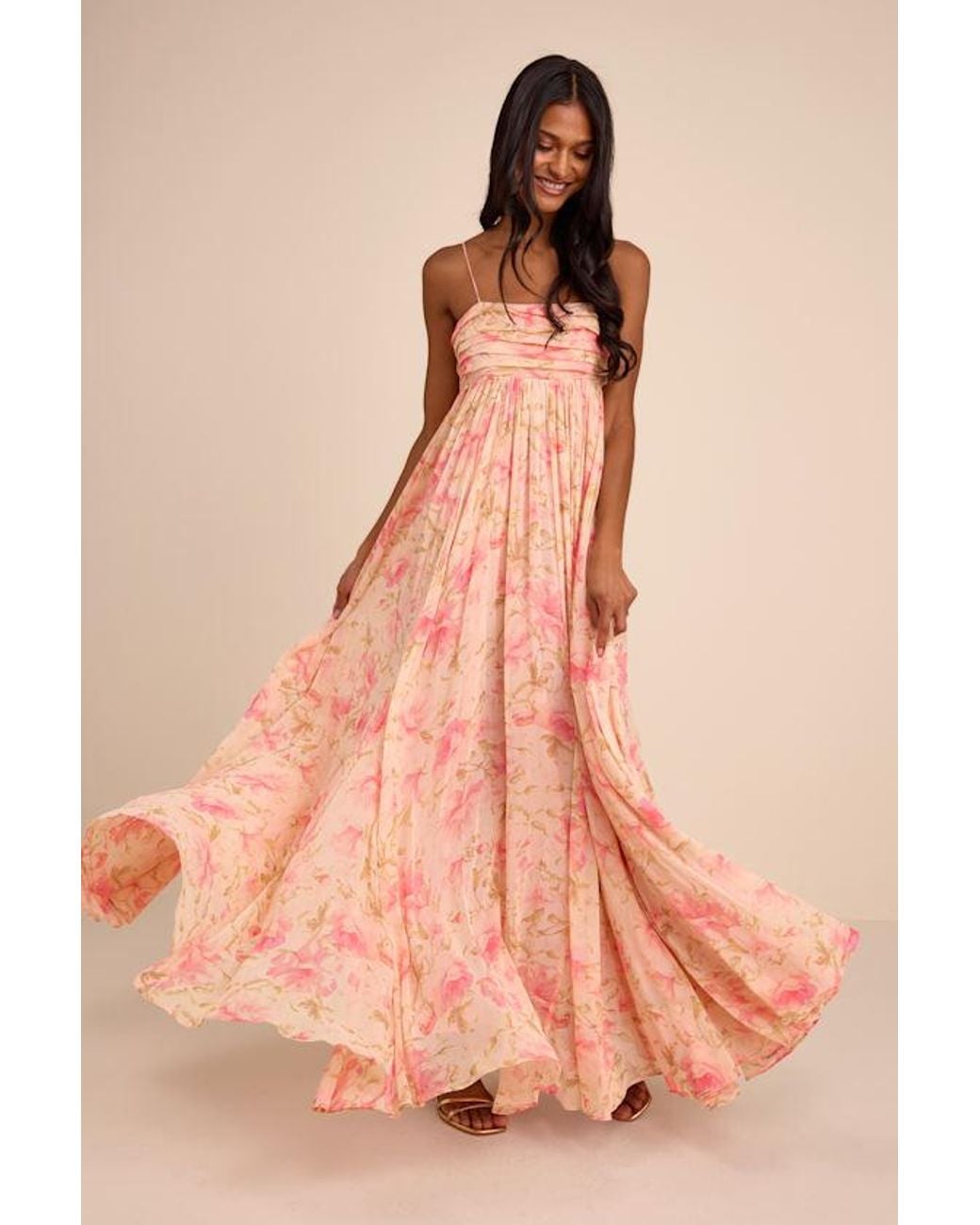 Lulus Pink Dansa Blush Multi Floral Pleated Maxi Dress