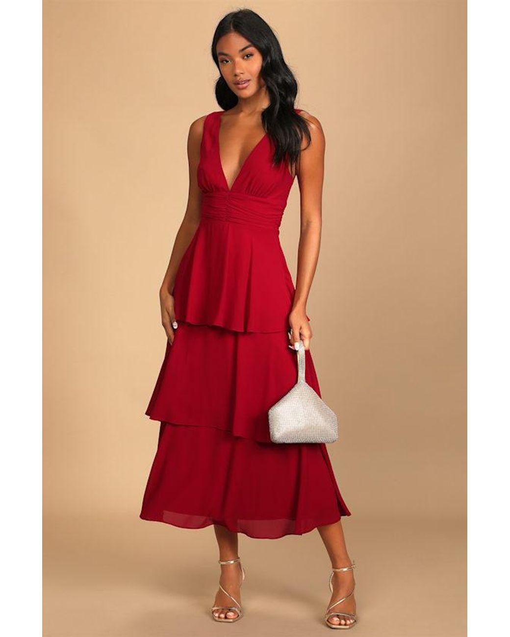 Lulus Celebration Time Sleeveless Tiered Midi Dress