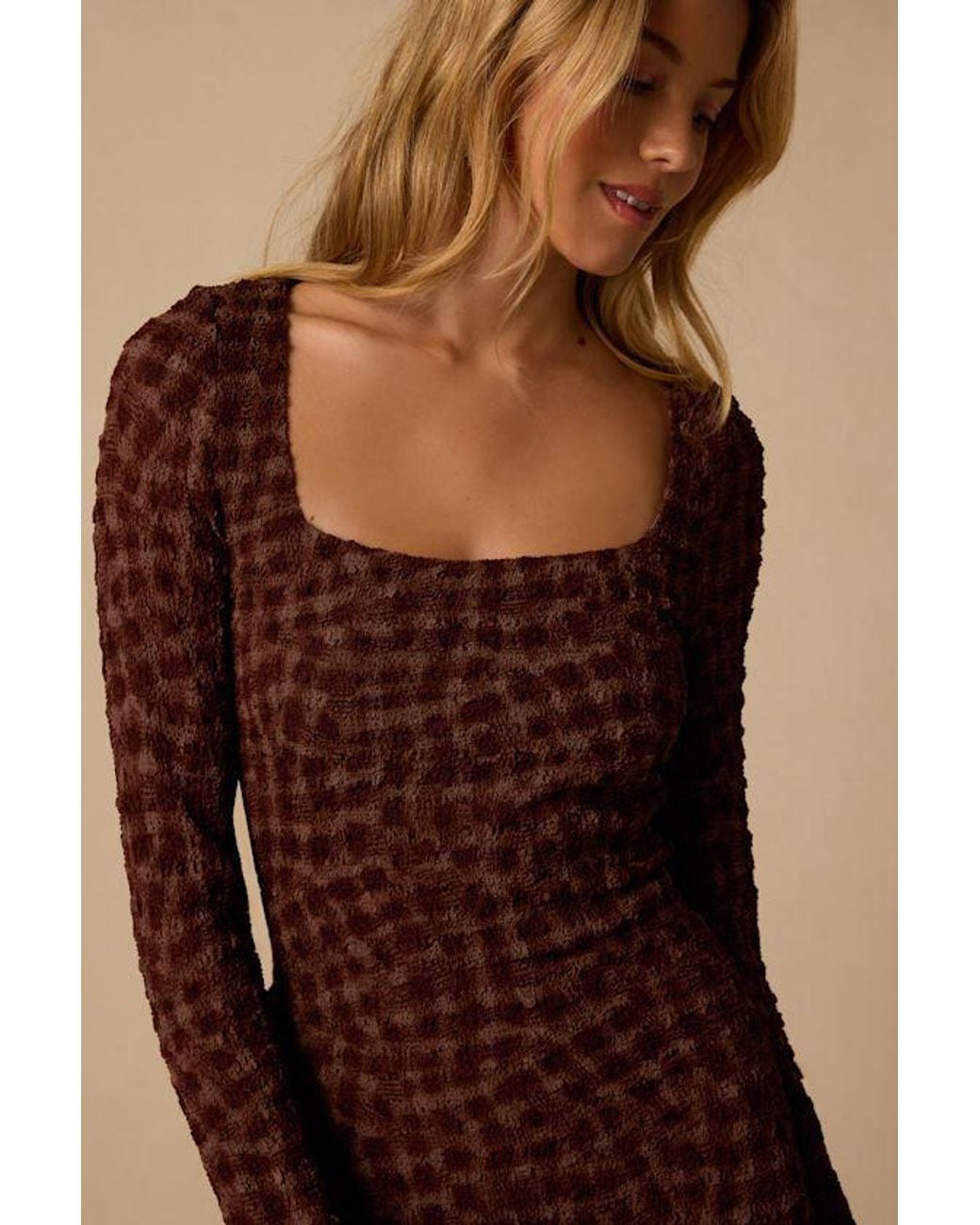 Lulus Brown Natalie Print Long Sleeve Mini Dress