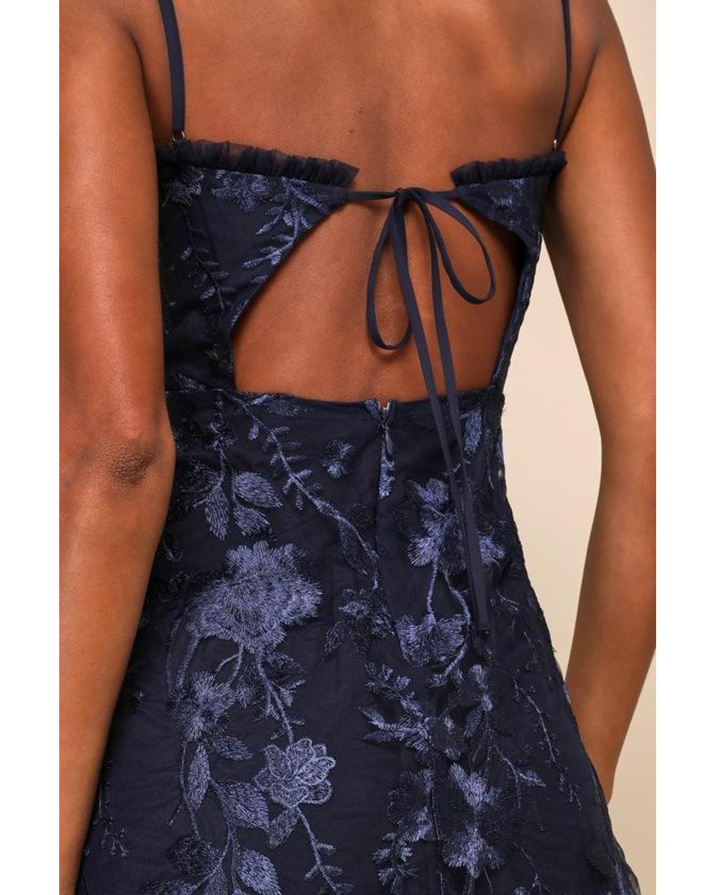 Lulus Blue Charmingly Sophisticated Tulle Embroidered Midi Dress