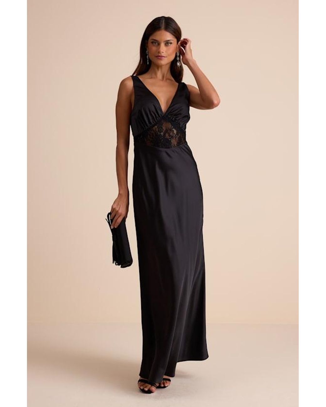 Lulus Natural Toulouse Satin Lace Maxi Dress