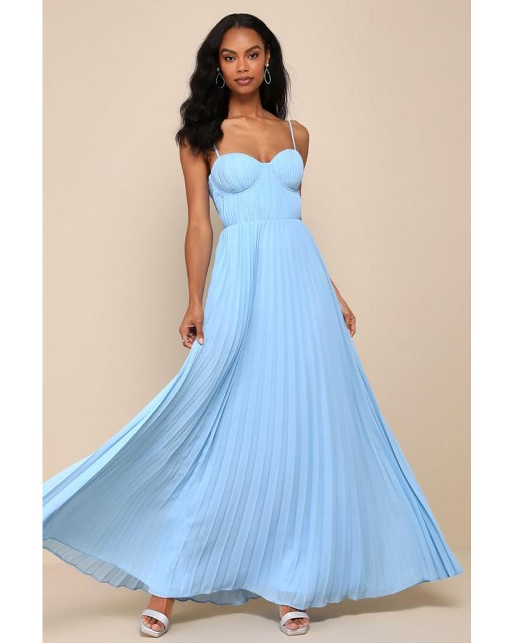 Lulus Blue Admirable Elegance Pleated Bustier Maxi Dress