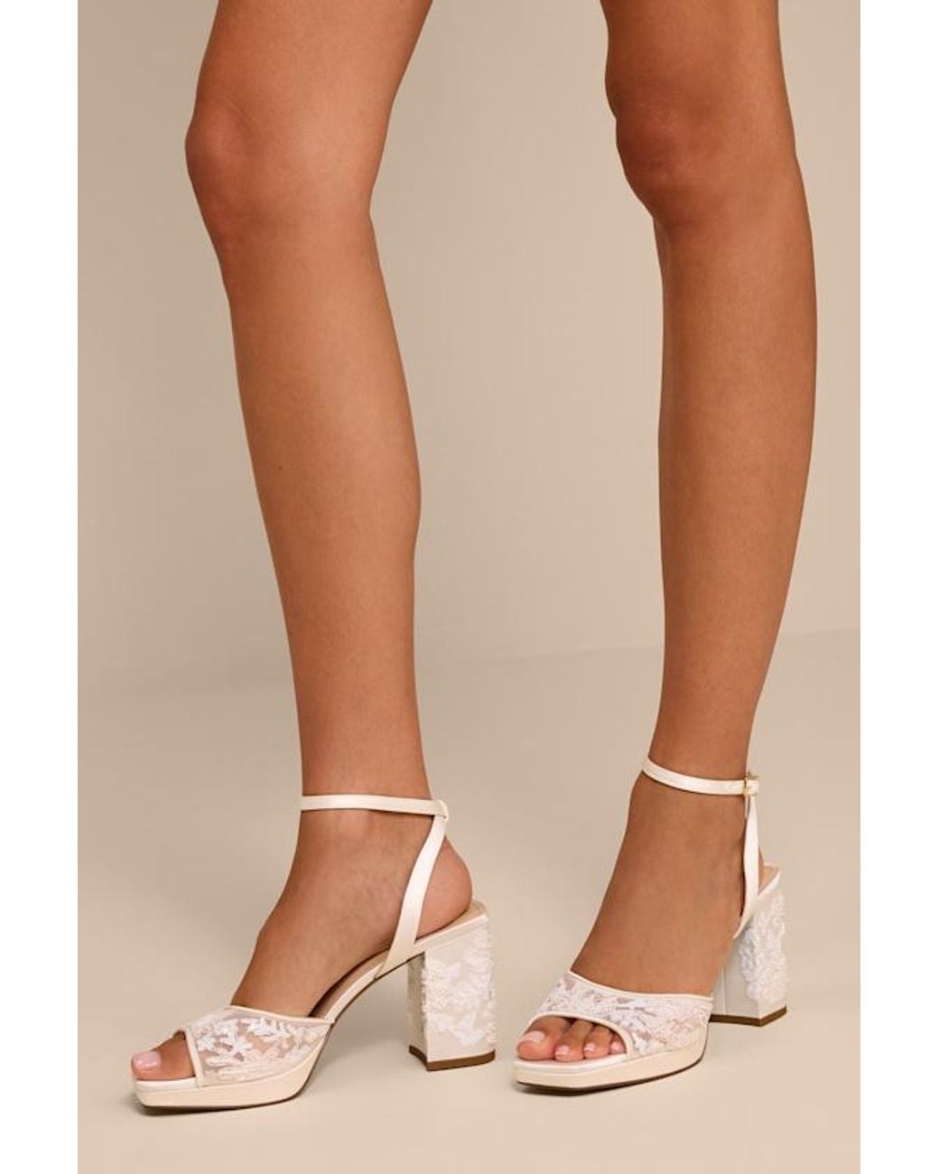 Betsey Johnson Natural Junie Beaded Platform Ankle Strap High Heel Sandals