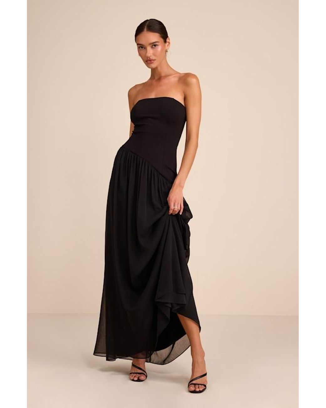 Lulus Black Beth Strapless Drop Waist Maxi Dress