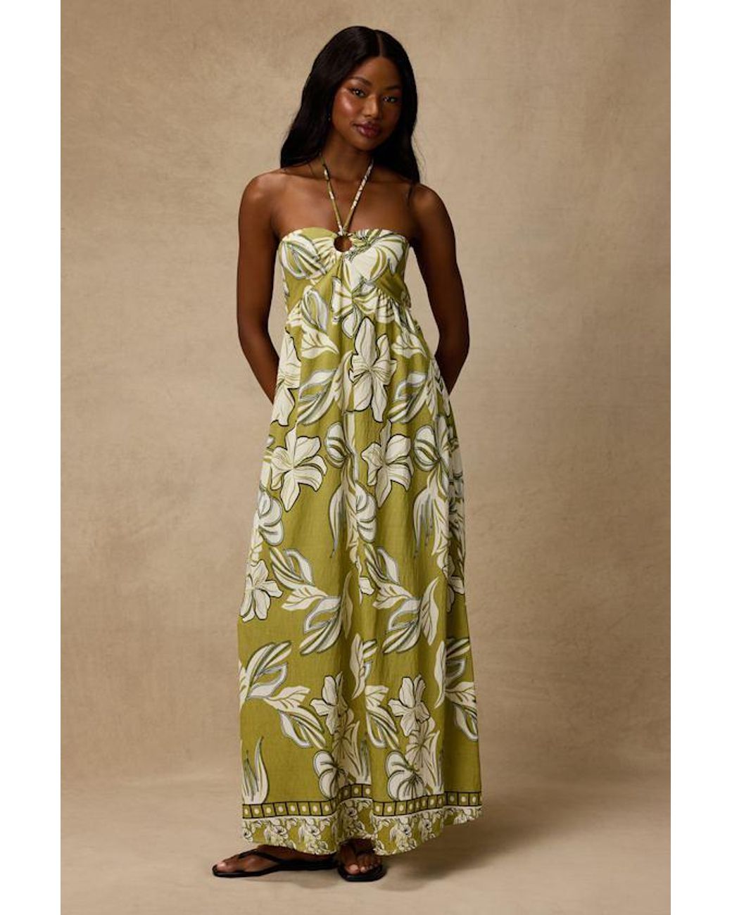 Lulus Yellow Cheri Light Floral Halter Midi Dress
