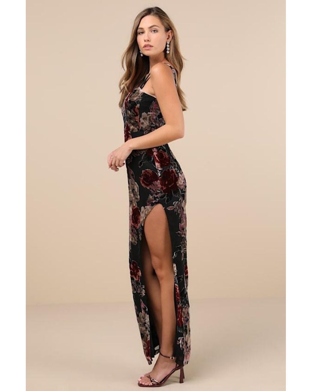 Lulus Natural Blissful Evening Floral Velvet Burnout Maxi Dress