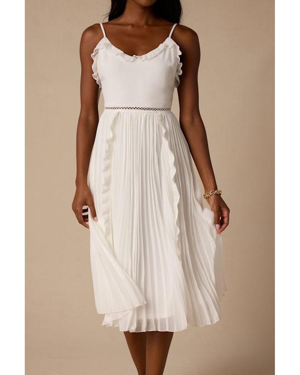 Lulus White Never A Dull Moment Tie-Strap Pleated Midi Dress
