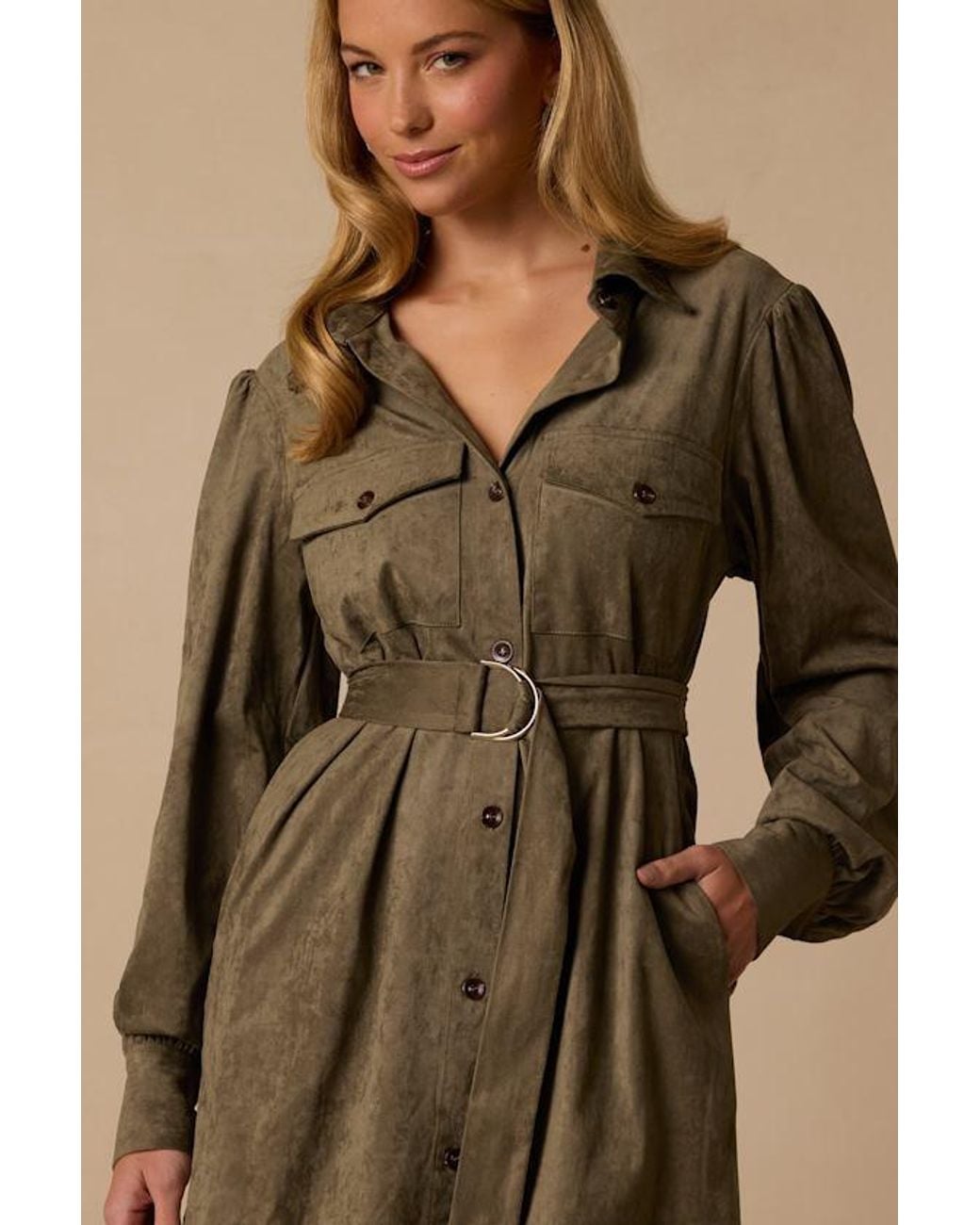 Lulus Green Sadie Suede Shirt Dress
