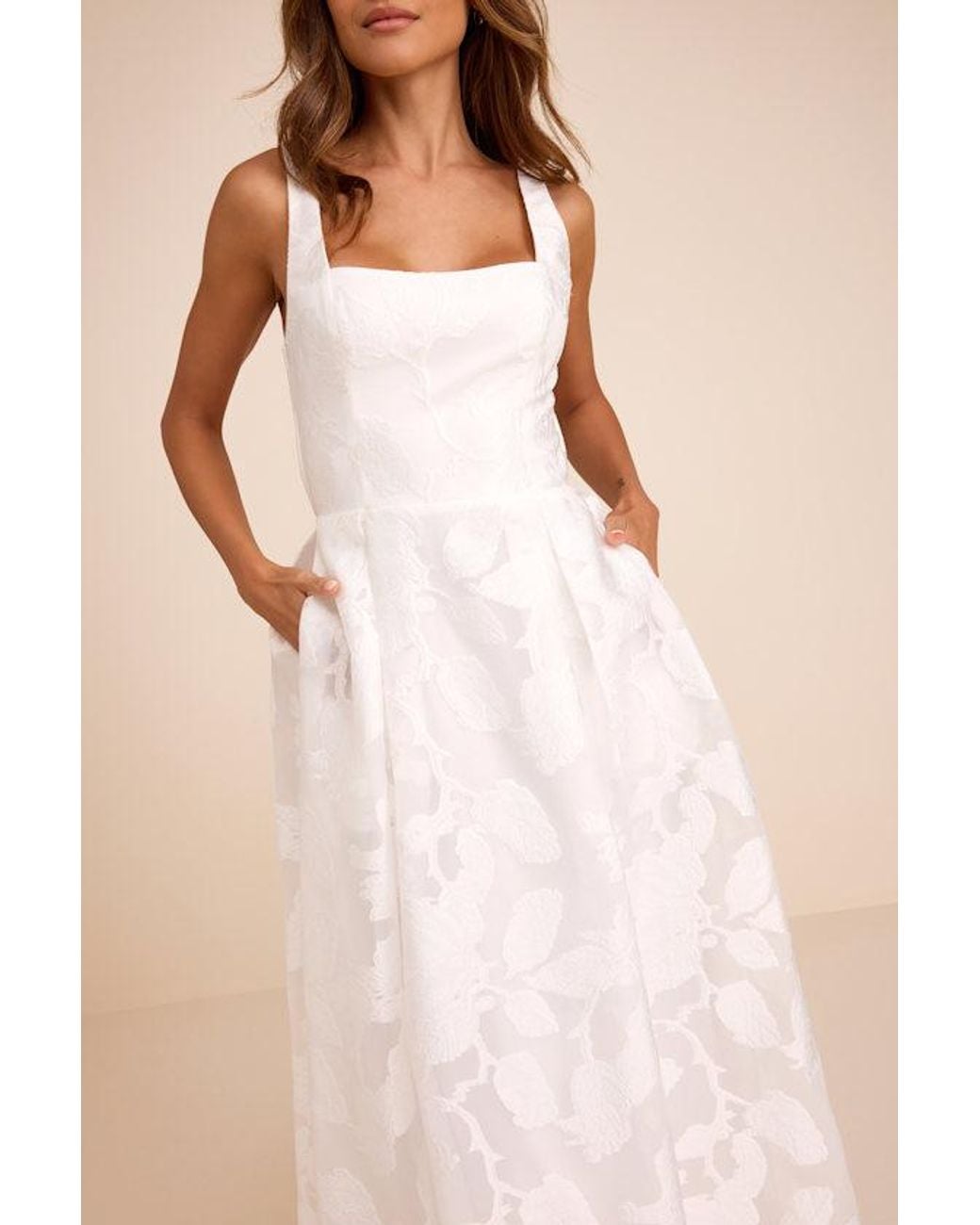 Lulus Natural Perfected Aura Jacquard Tie-Back Maxi Dress With Pockets