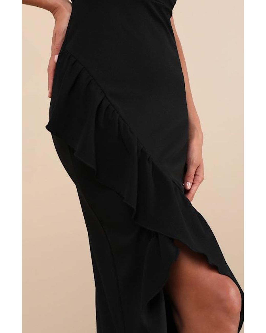 Lulus Immaculate Excellence Sleeveless Ruffled Tulip Maxi Dress in Black