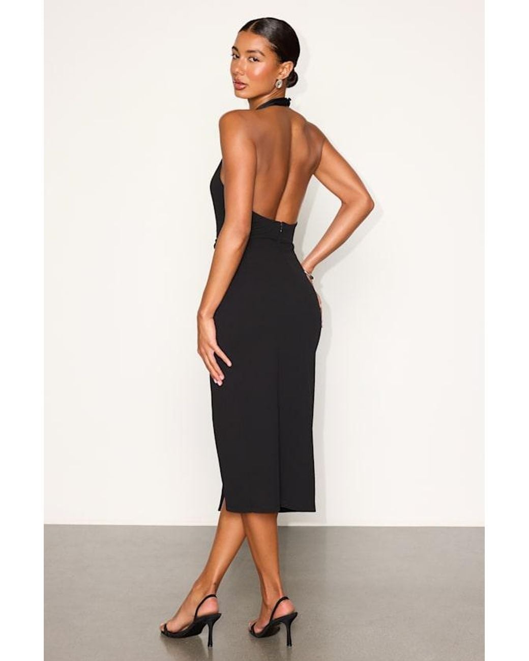 Lulus Black Annalise Ponte Knit Surplice Midi Dress