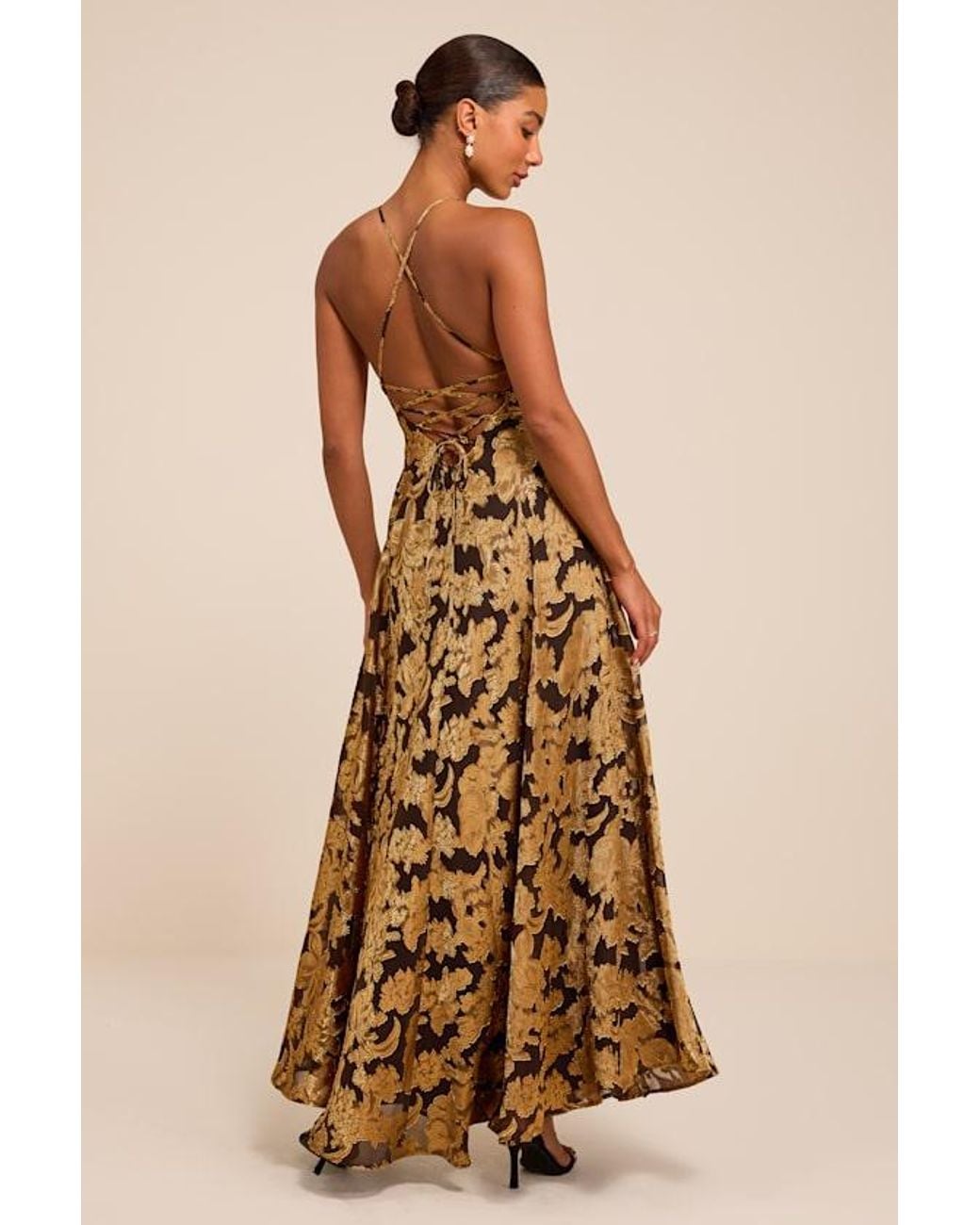 Lulus Natural Starlet Burnout Lace-Up Maxi Dress