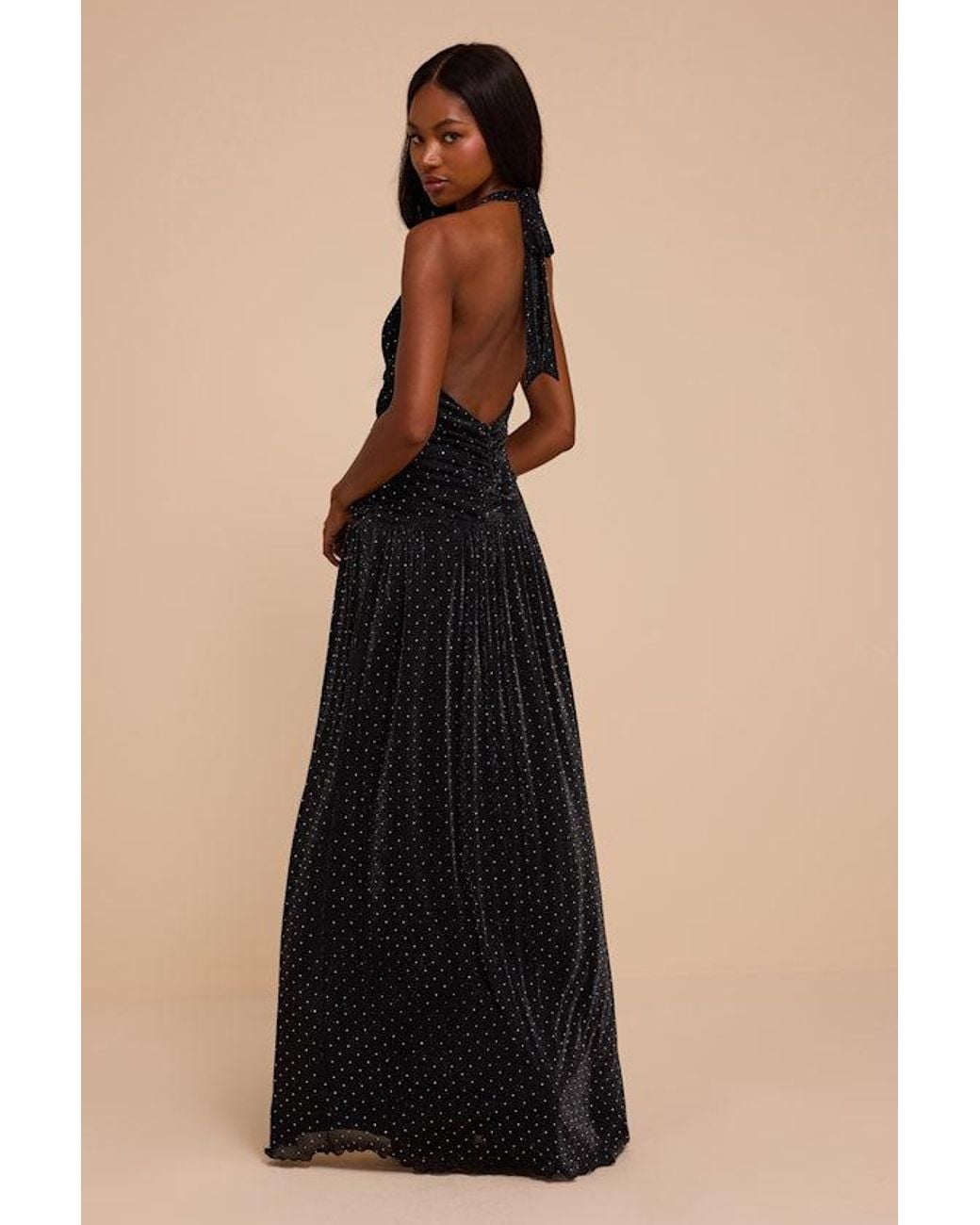 Lulus Natural Elvira Ruched Rhinestone Maxi Dress