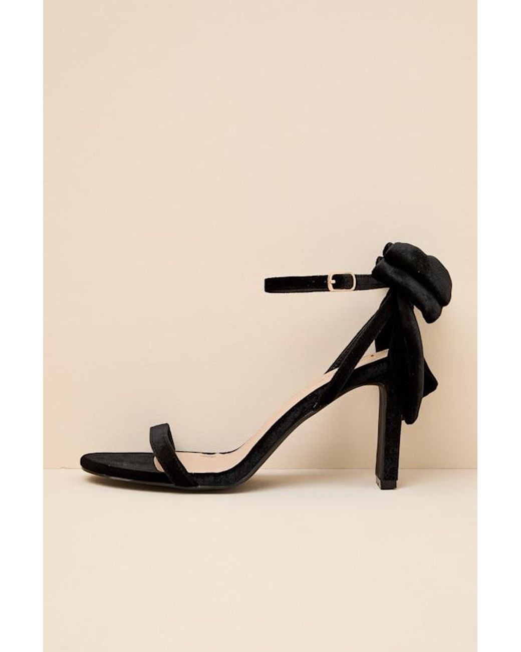 Lulus Black Allianna Velvet Bow High Heel Ankle Strap Sandals