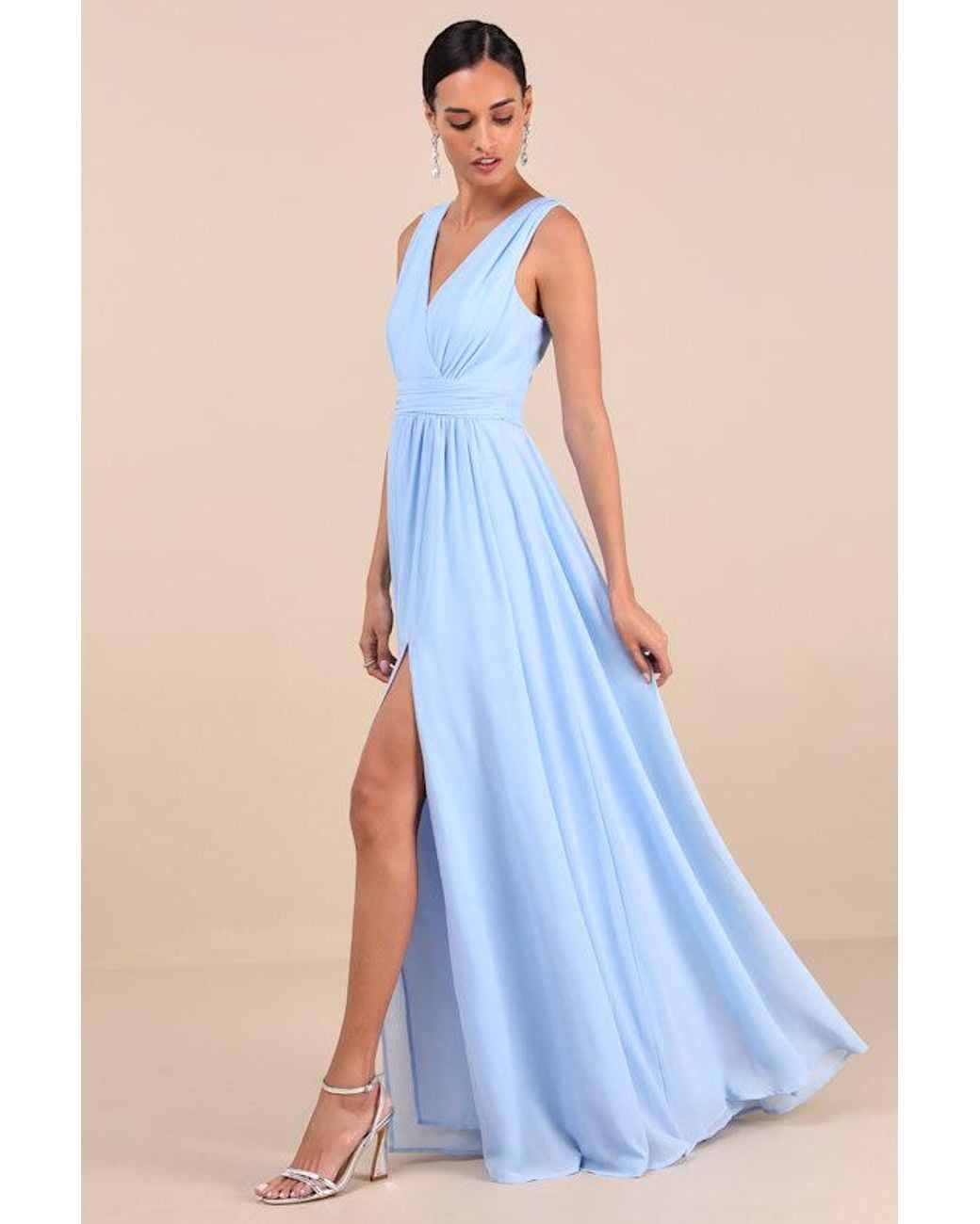 Lulus Blue Thoughts Of Hue Surplice Maxi Dress