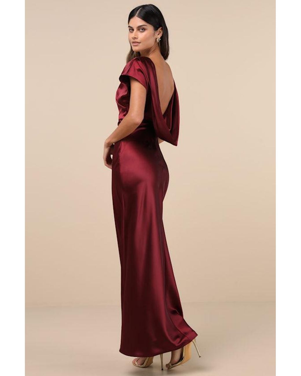 Lulus Red Captivating Presence Satin Cowl Back Maxi Dress