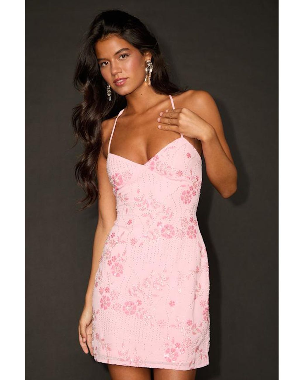 Lulus Black Alisia Sequin Beaded Lace-Up Mini Dress