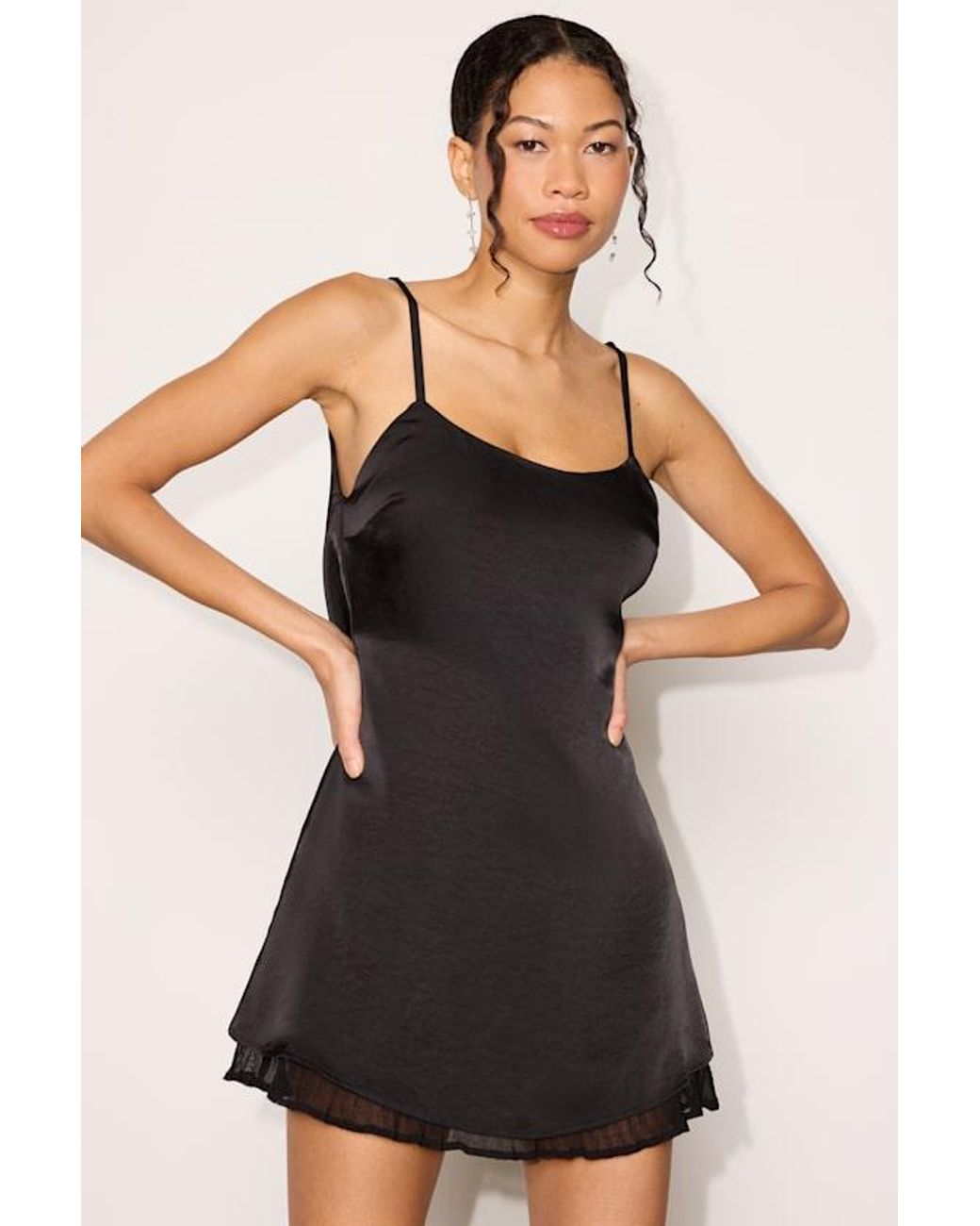 Lulus Black Dandria Satin Cowl Back Mini Dress