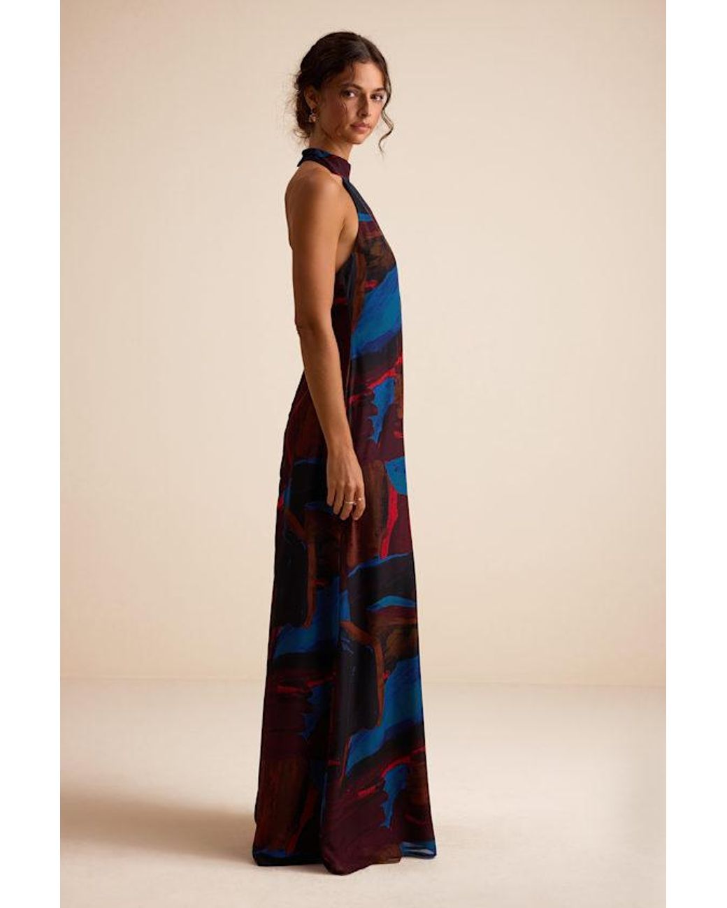 Lulus Blue Solayne Multi Abstract Strappy Halter Maxi Dress