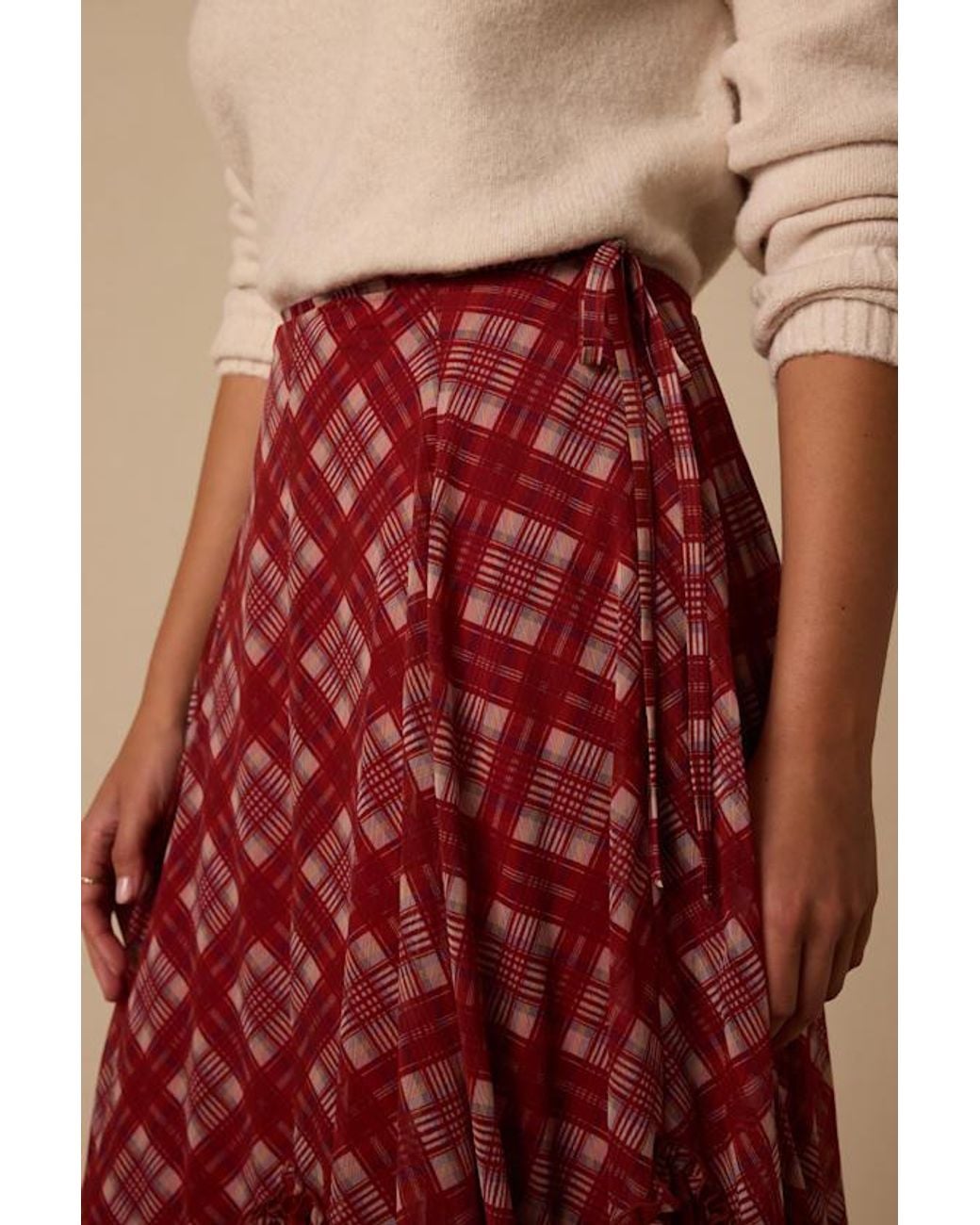 Lulus Brown Lynn Plaid Ruffled Midi Skirt
