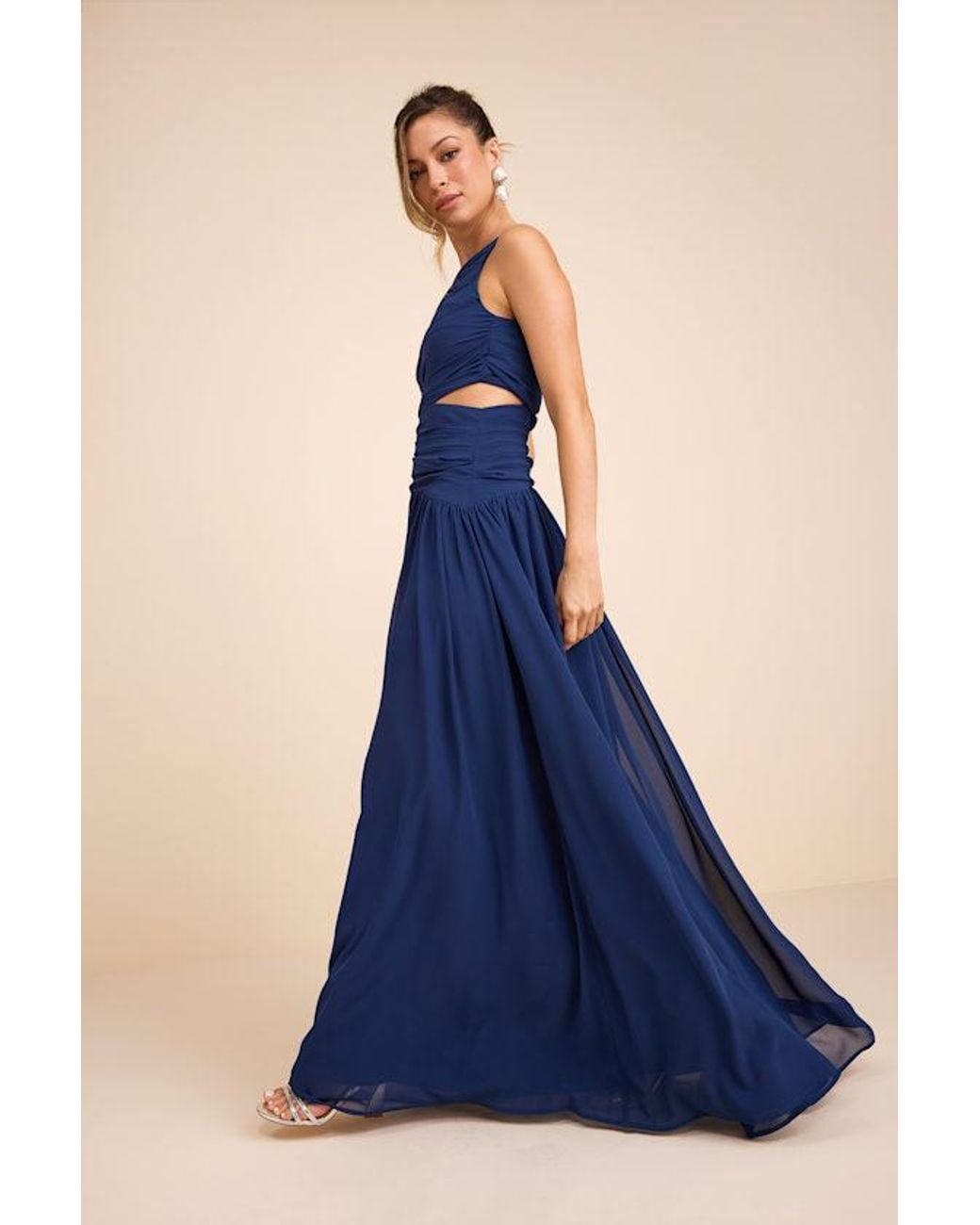 Lulus Blue Marcela Ruched One-Shoulder Maxi Dress