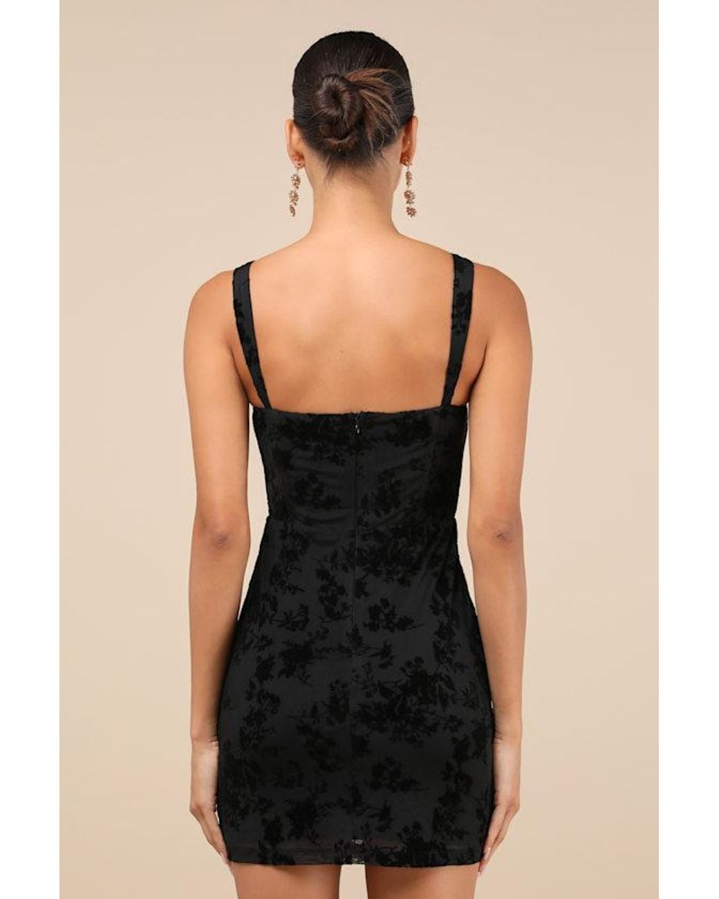 Lulus Black Stunning Status Mesh Velvet Burnout Bustier Mini Dress