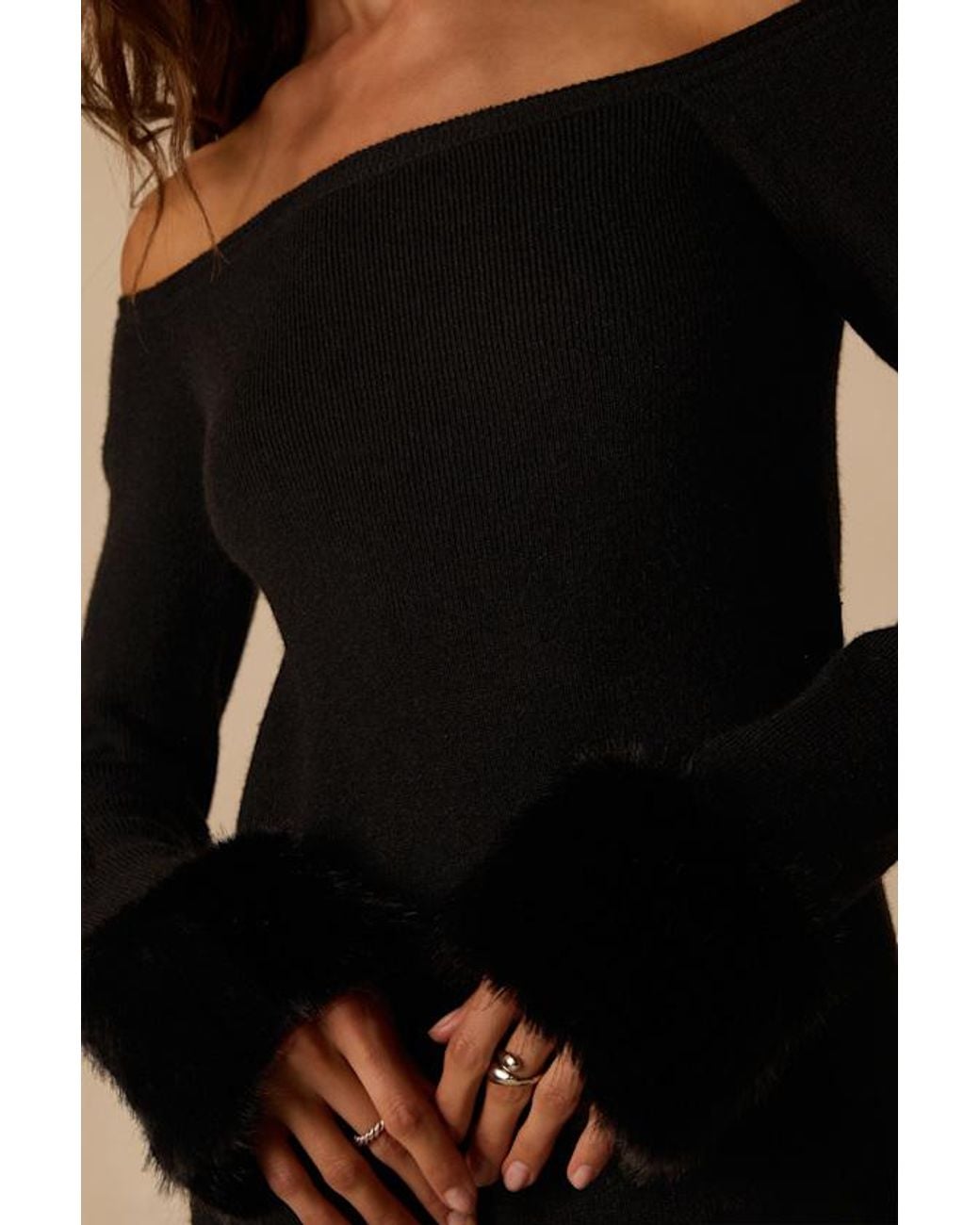 Lulus Black Sally Off-The-Shoulder Sweater Dress