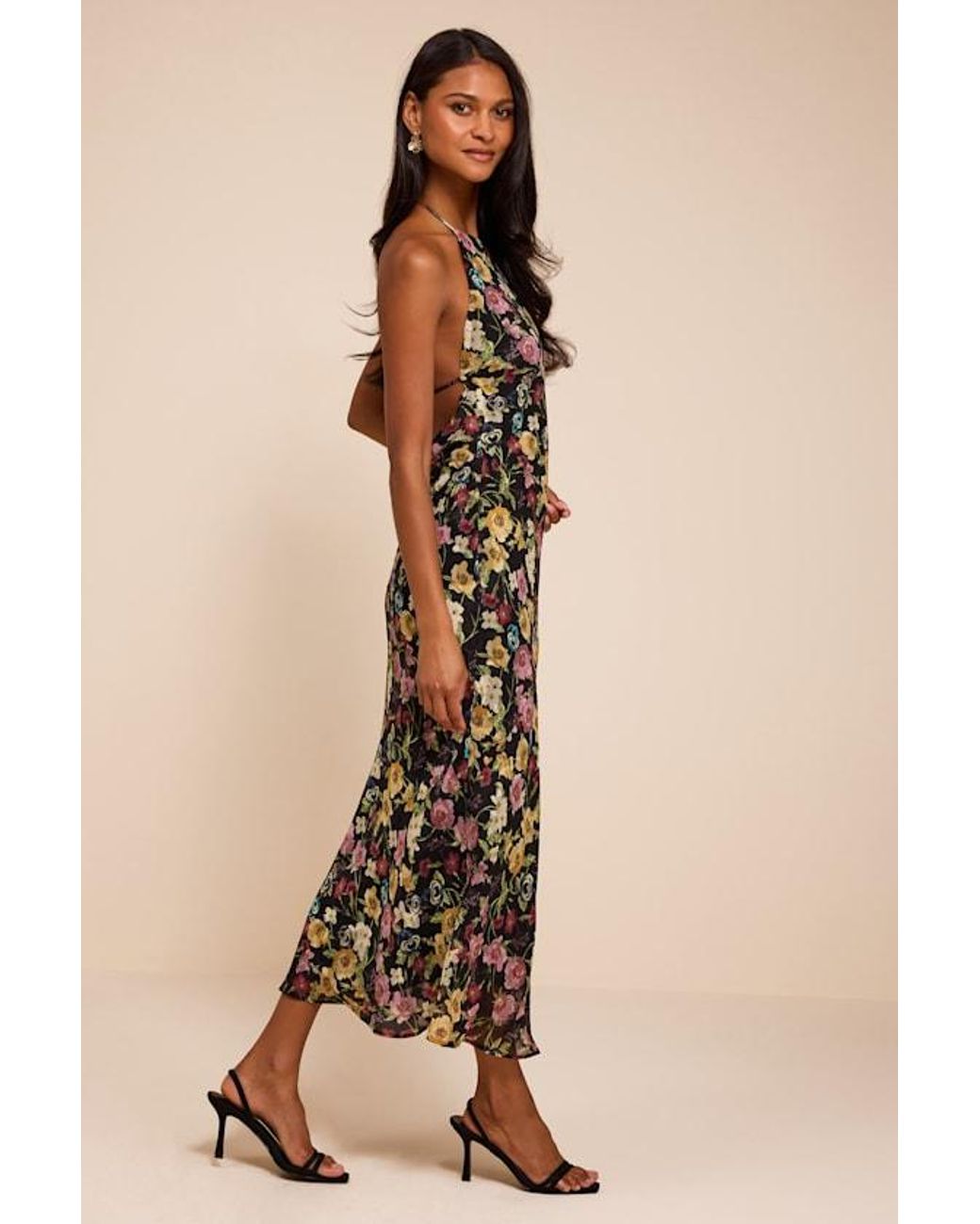 Lulus Natural Mae Multi Floral Backless Midi Dress