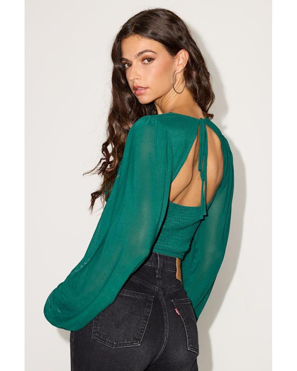 Lulus Green Feeling So Cute Mesh Balloon Sleeve Crop Top