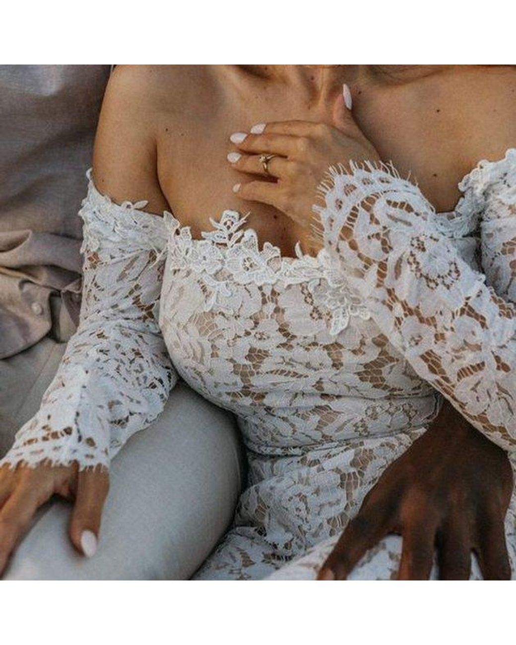 chinese dress ladies Loveland Off-Shoulder Lace Maxi Dress White Selfie Leslie